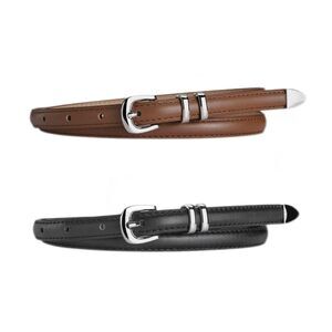 2pcs Women Skinny Leather Belt, Thin Waist Belt With Metal Buckle Simple🌹